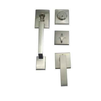 China Easy installation satin nickel door handleset with brass cylinder and brass keys wholesale price zinc alloy door handle set for sale