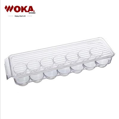 China Wholesale Home Kitchen 14 Grid Egg Storage Box Plastic Freshness Preservation Egg Shaped Container For Refrigerator for sale