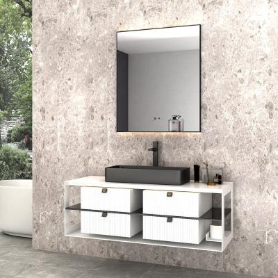 China Modern minimalist aesthetic Italian style designer Switzerland bathroom wooden vanity cabinet with mirror for sale