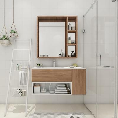 China Foshan Factory Supply Modern Direct Commercial Plywood Melamine Laminated Bathroom Cabinet With Mirror Cabinet For Project for sale