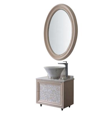 China Elegant Design Bathroom Dancing Room Shell Front Solid Wood Vanity With Vessel Sink H-02A for sale