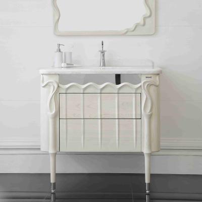 China Iris Elegant Single Sink Bathroom Cabinet Solid Wood Vanity With Mirror M-21 for sale