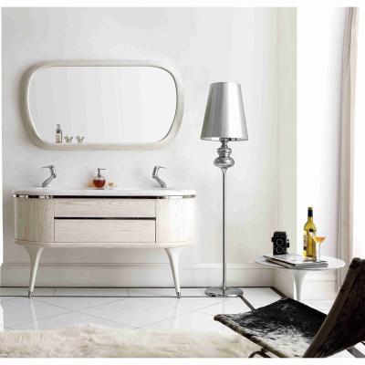 China French Elegant Design American Red Oak Bathroom Cabinet Wooden Free Standing Vanity With One Piece Natural Marble Countertop Y-01 for sale