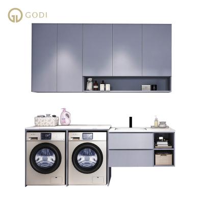 China 2022 GODI New Arrival Modern Bathroom Furniture Modern Lightweight Gray Laundry Vanity And Bathroom Cabinet for sale