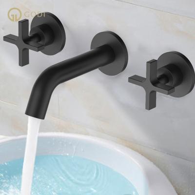 China Pull Out Commercial Bathroom Faucets Project Hot GODI Jet Water Taps Wall Mounted Mixer Taps 3 Holes Modern Faucets for sale