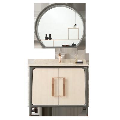 China Chinese new style single sink floor standing bathroom cabinet vanity with shelf for sale