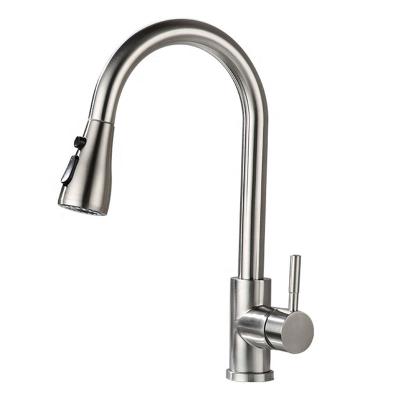 China Pull Out Spray 304 Stainless Steel Water Faucet Brushed Gold Black Knob Kitchen Faucet Pull Out for sale