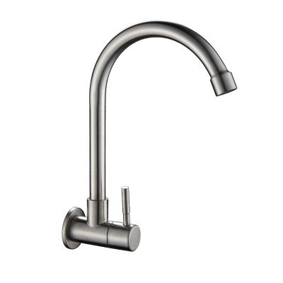 China Pull Out Spray 304 Stainless Steel Single Cold Brushed Wall Mounted Kitchen Faucet Pull Down for sale