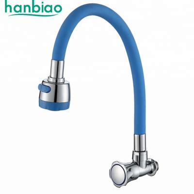 China Pull Out Good Price Zinc Spray Wall Mounted Kitchen Faucet Blue Colored Flexible Hose Single Cold Single Handle Wall Mounted for sale