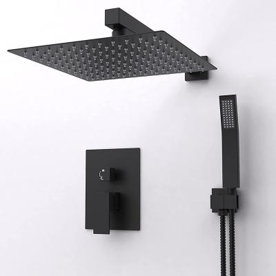 China Without Slide Bar Shower System Black Concealed Shower Set Wall Mounted 12 Inch High Pressure Shower Head And Hand Spray for sale