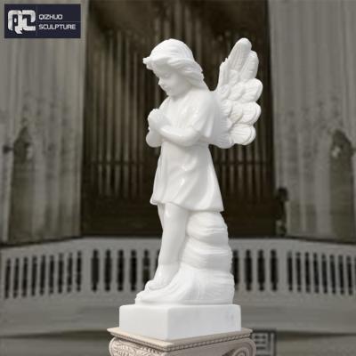 China EUROPEAN Customized Outdoor Decor Life Size Hand Carved Natural Stove Decor White Angel Sculpture for sale