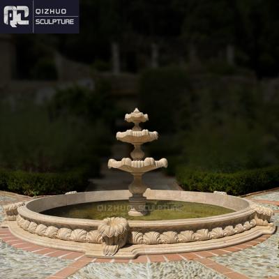 China Outdoor Decoration Garden Decor Large Size Hand - Carved Natural Stone Large Beige Marble Water Fountain with 3 Tiers for sale