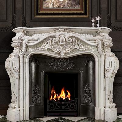 China Large Customization Traditional Luxury Decorative Statuary Fancy Fireplace Surround Natural Marble Mantel for sale