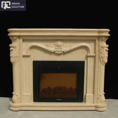 China Modern High Quality Hand Carving Mental Freestanding Indoor Decoration Beige Marble Fireplace for sale