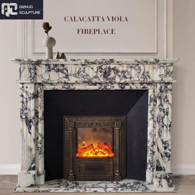 China EUROPEAN Hand Carving Italian Marble Interior Calacatta Viola Marble Fireplace Mantel Fireplace Surround Decoration for sale