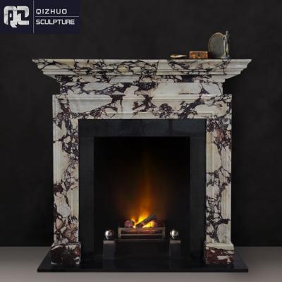 China EUROPEAN Italy Calacatta Viola Marble Factory Wholesale House Decorative Hand Carved Stone Fireplace Mantel for sale