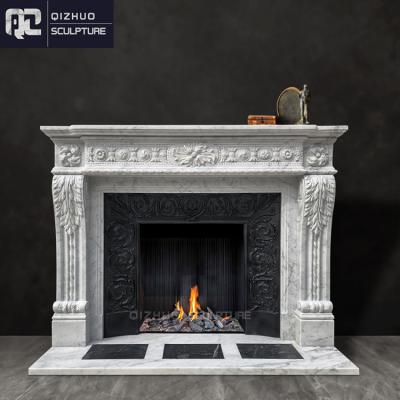 China French Hand Carving French Natural Italian Louis XVI Marble Fireplace Surround Mantel Home Decor Antique Carrara Stone Interior for sale