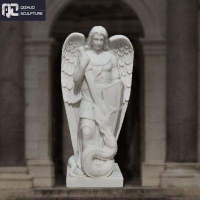 China EUROPEAN Customized Hand Carving Life Size Marble Religious Stone Statue Of St Michael Butcher Statue Church Decoration for sale