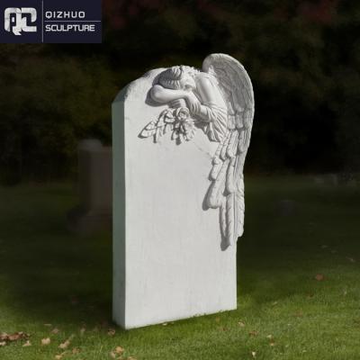 China Customized EUROPEAN Memorial Natural Angel Statue Tombstone With Pictures Outdoor Cemetery Stone Marble Designs for sale