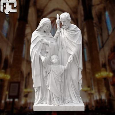 China EUROPEAN Customized Life Size Large Religious Sculpture Garden Decorative Pure White Marble Holy Family Church Statue for sale