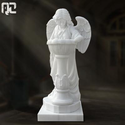 China EUROPEAN Wholesale Religious Statue Customized Hand Carving Holy Water Church White Natural Marble Sculpture for sale