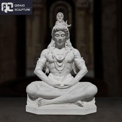 China Factory Direct Sale Traditional Large Antique Hand Carved White Natural Marble Lord Shiva God Religious Stone Garden Statue for sale