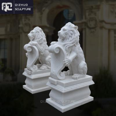 China Customized European Garden Decoration Life Size Western Style Animal Outdoor Hand Carving Marble Lion Stone Sculpture Statues for sale