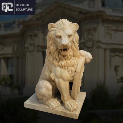 China EUROPEAN Outdoor Decoration Hand Carved Modern Life Size Beige Stone Garden Large Natural Marble Lion Statues For Sale for sale