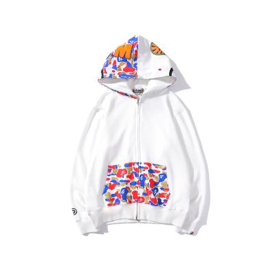 China Hot Sale Men Bape Shark Hoodie Wholesale Custom Zipper Printed Camouflage Hoodie Jacket Anti-wrinkle Full for sale