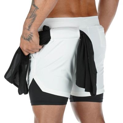 China Hot Selling Anti-Wrinkle Summer Fitness Gym Shorts Men Pockets Fake Two Piece Gym Sweat Men's Sports Shorts for sale