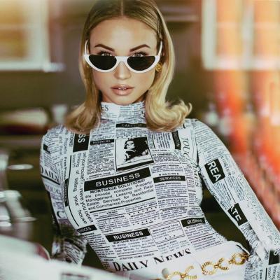 China 2021Newspaper Autumn QUICK DRY Personality Print Long Sleeve Slim Overalls Romper Long Sleeved Stretchy Women Jumpsuit for sale