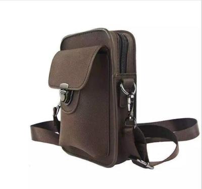 China 2021 Hot Selling Men's PU Leather Cross - Body Bag | New fashionable 7 inch multi-compartment phone pocket | Casual Summer Waist Belt Vertical Bag for sale