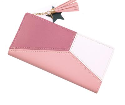 China 2021 Hot Selling Card Slot Ladies Contrast Color Wallet | New Style Slim Large Purse | Autumn Trendy Women Hand Zipper Fashion Pocket for sale