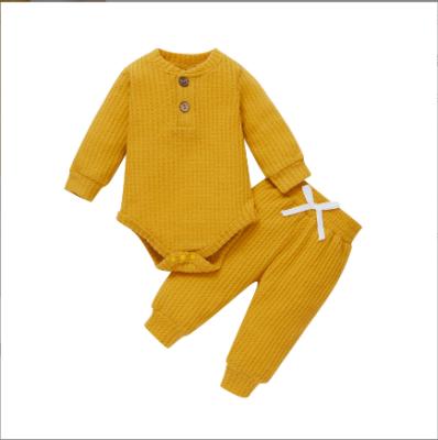 China Autumn Best Selling Infant Warm Anti-Shrink Overalls Set Winter Kids Wear Sweater Waffle Romper Clothes for sale