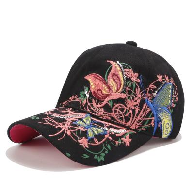 China Low Moq Wholesale JOINT Embroidery Designed Flower Butterfly Sports Hat Baseball Caps For Adults for sale