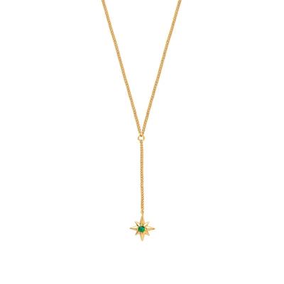 China TRENDY TRY Jewelry 18k Silver Gold Plated Green Stone Retro Octagonal Star Lasso Clavicle Chain for sale