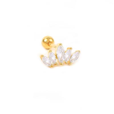 China Curator 925 Sterling Silver Fashion Flower Crown FASHION Gold Plated Zircon Stud Earrings for sale