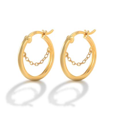 China TRY S925 Sterling Silver Geometric Chain Large 18k Gold Plated Circle TIE Earrings for sale