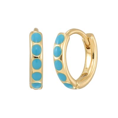 China TRENDY S925 Sterling Silver Special Enamel Turquoise Circle Hoop Earrings for sale