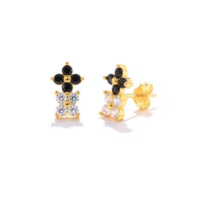 China TRENDY Curator Flower Stud Earrings 2022 S925 Sterling Silver Jewelry Black White for sale