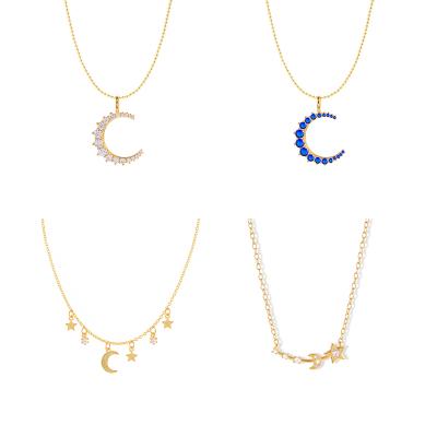 China 2022 NEW TRENDY S925 Sterling Silver Mini Gradient Zircon Moon and Star Necklace for sale