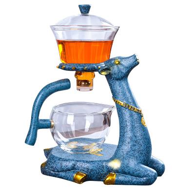 China New Design Wholesale Price Kungfu Tea Set Stone Mill Viable Household Lazy Man Creative High Borosilicate Glass Teapot Tea Set for sale