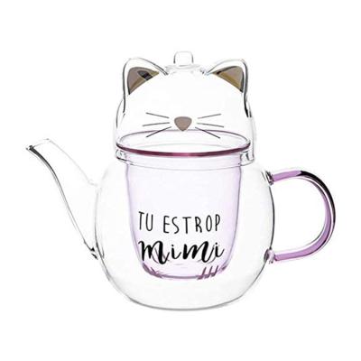 China Best Viable Price China Manufacture Quality Cat Design Pyrex Glass Teapot Leaf Tea Maker With Safe Infuser Stovetop Tea Kettle for sale