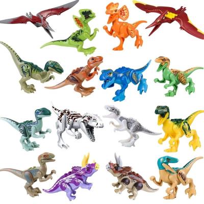 China 16pcs/set Dinos Toy Blocks, Buildable Dinosaur Building Block Figures with Movable Jaws, Including T Rex, for sale