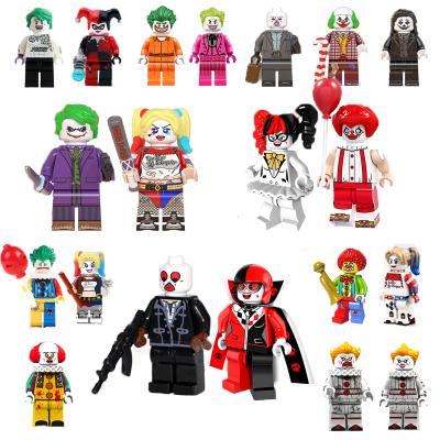 China Factory Price Joker Quinn Figures Blocks WM Blocks Bat-man Happy Spiderman mini harley building block figure toys for kids hot sale for sale