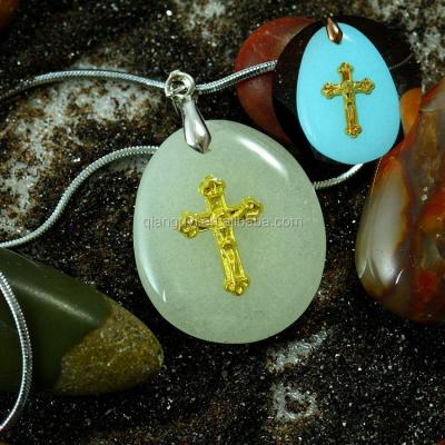 China Cross Stone New Arrival Gold Plated Dark Stone Jewelry Pendant Glow Made In China for sale