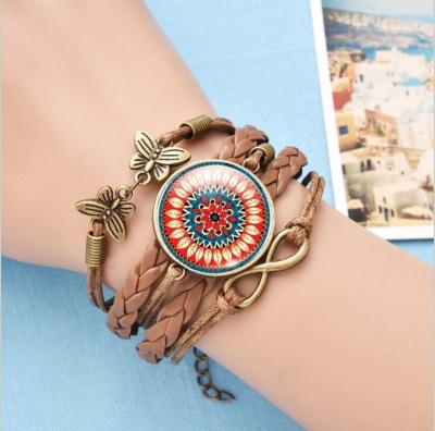 China Jewelry Decoration Mandala Time Jewelry Handwoven Butterfly Leather Wrap Bracelet Factory Direct Selling for sale