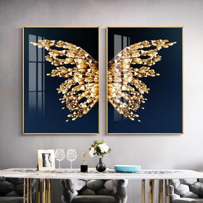 China Modern Abstract Crystal Porcelain Butterfly Painting Artwork With Aluminum Metal Framed Artwork for sale