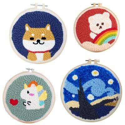 China Handwork Animal Cross Stitch Kit With Hoop Punch Needle Embroidery Home Decor DIY Kids Home Animal Set for sale