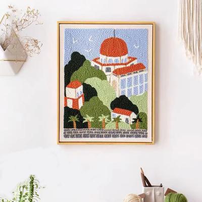 China Home Decoration Kids DIY Landscape Rainbow Punch Needle Embroidery Kit With Hoop Punch Needle Cross Stitch Handwork Set for sale